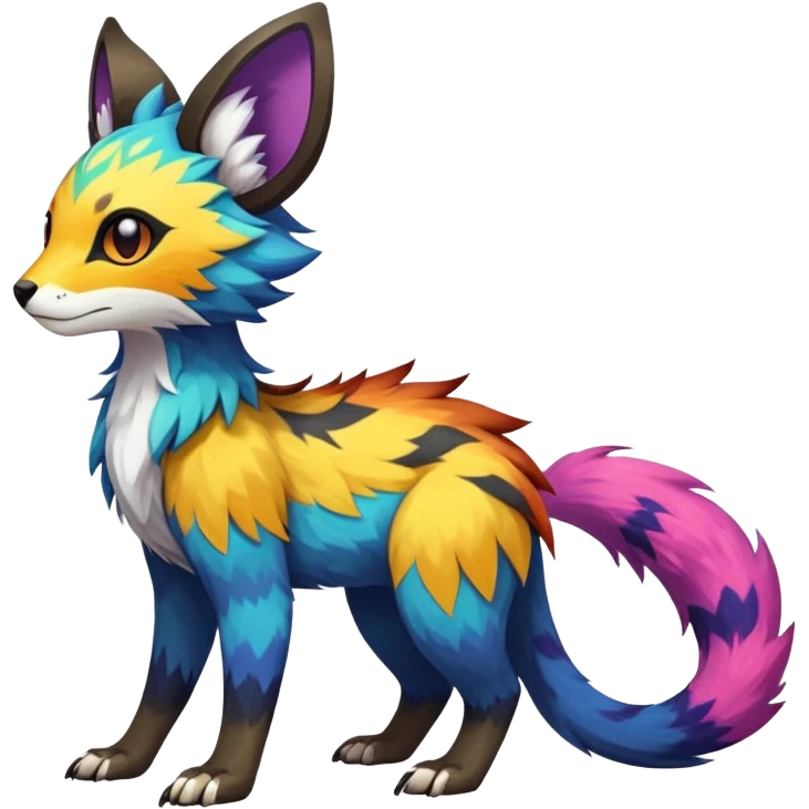 Rare realistic exotic edgy epic pretty beautiful handsome gorgeous aesthetic colorful vibrant Vernid-Trico-species-Fakemon-creature by LiLaiRa, 4 legs, 1 tail, random markings, tufted ears, (full body) emoji