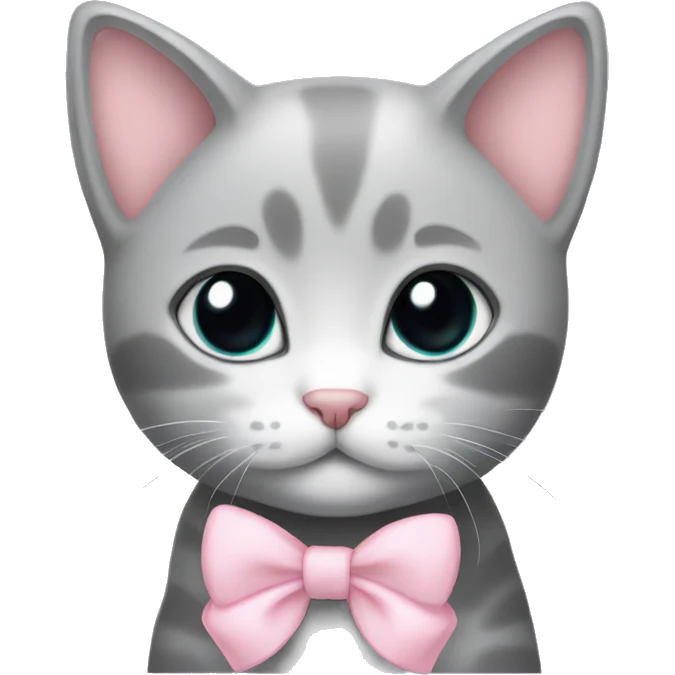 Grey kitten with a cute light pink bow emoji