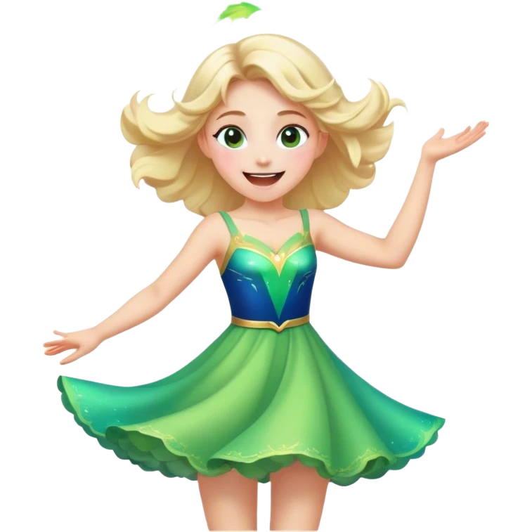 Cinematic Playful Aurora Portrait Emoji, Spinning in her dress, arms gracefully extended, eyes filled with laughter, exuding joy and charm, a princess dancing through her dreams! emoji