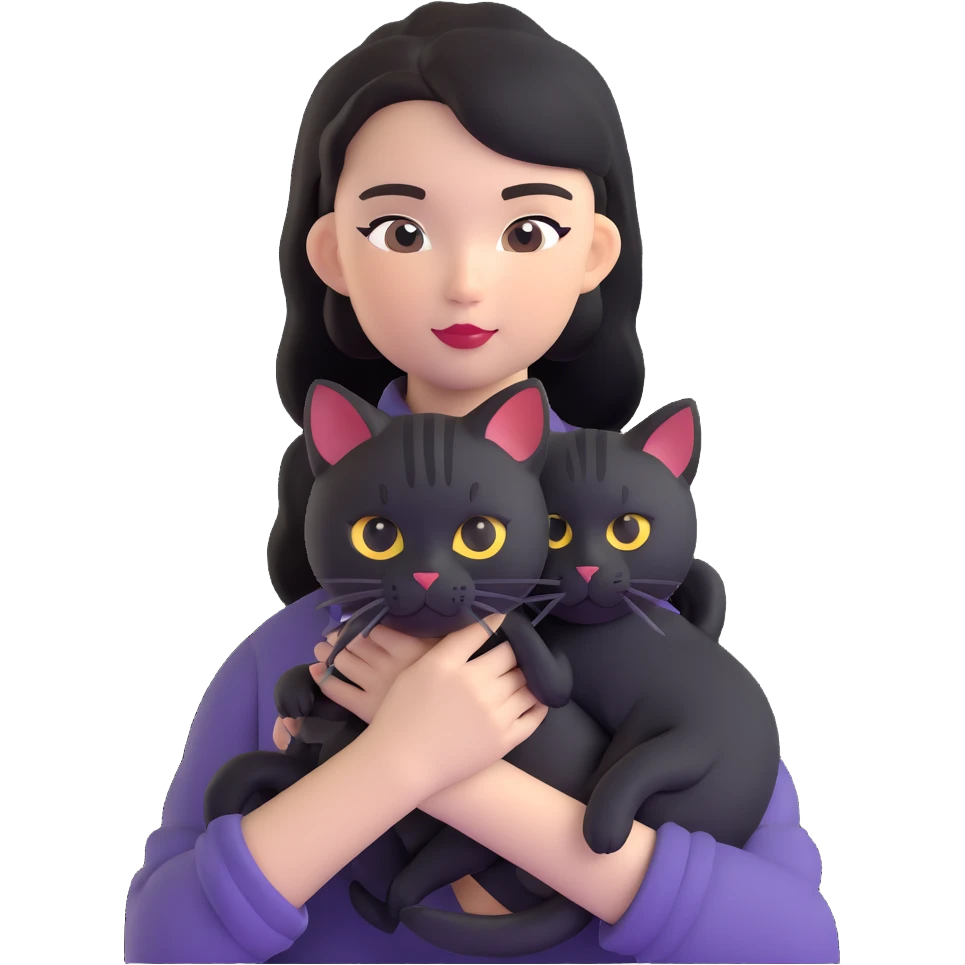 Young woman in black clothes with a black-patterned Chinese domestic cat emoji