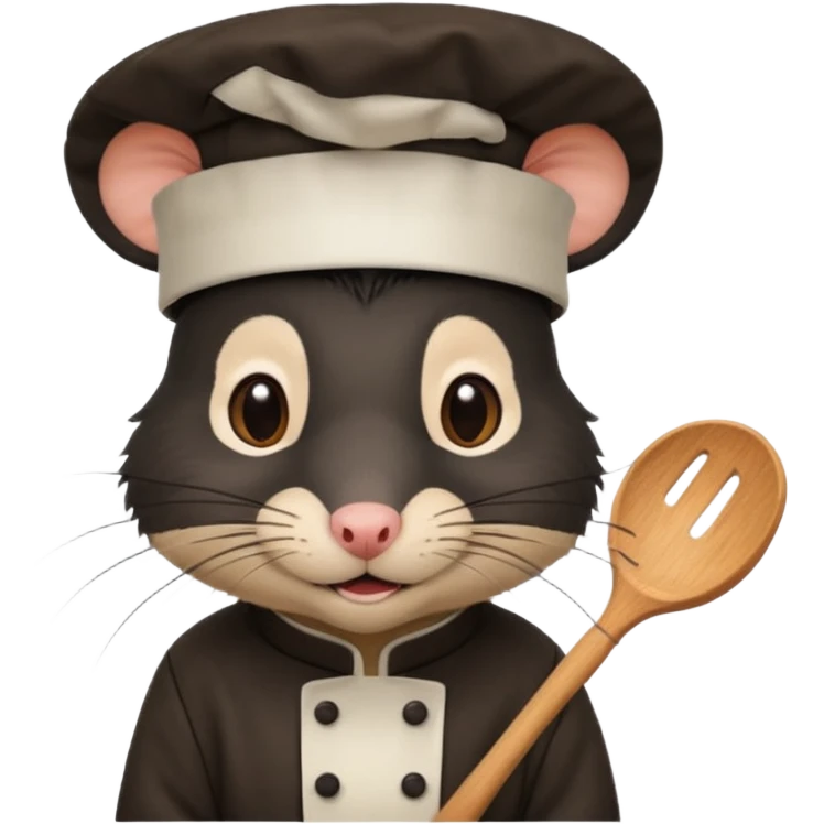 A rat with a fringe, long black hair and chefs hat emoji