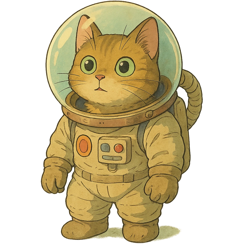 cat in astronaut suit, soft shading, whimsical, expressive eyes emoji