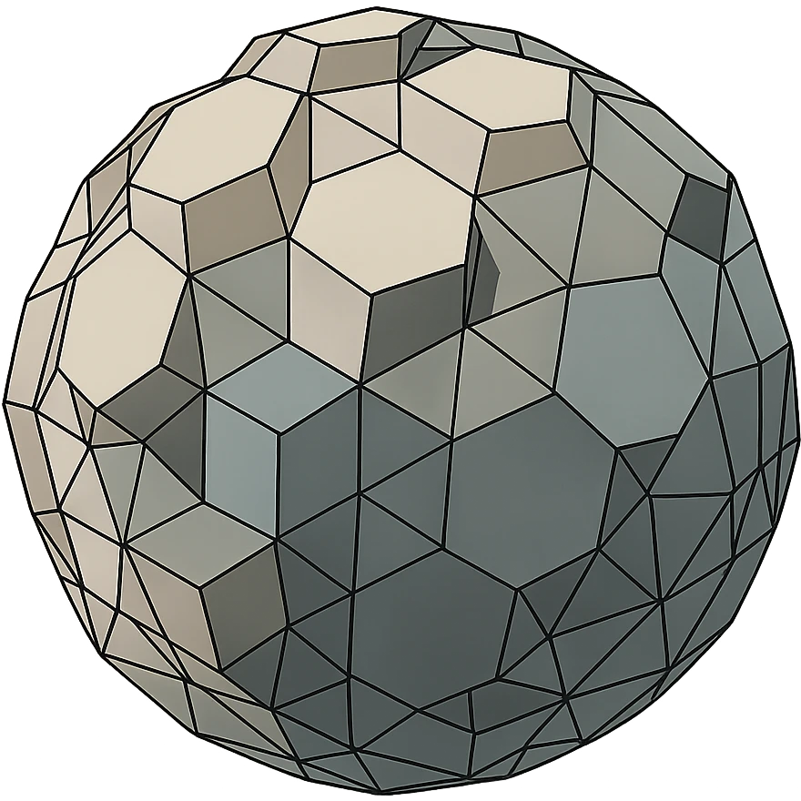 a sphere made of polygons, transparent wireframe, the hexagons are extruded to random heights all over the surface of the sphere, high degree of randomness emoji