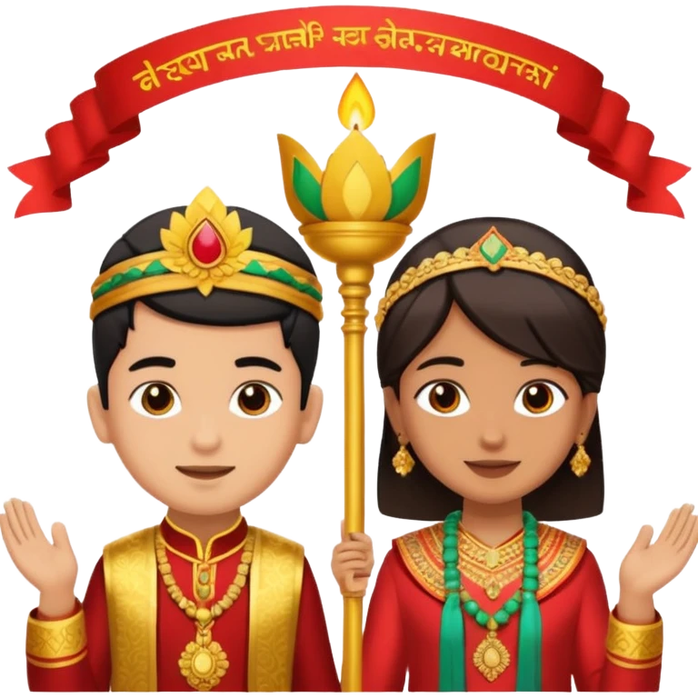 ১৬ডিসেম্বর উপলক্ষে শুভেচ্ছা । A banner is standing with a boy on one side and a girl on the other. emoji