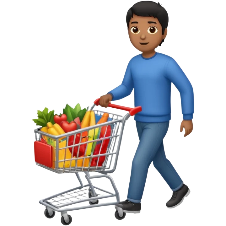 man-with-a-shopping-cart-full-body black hair brown skin emoji