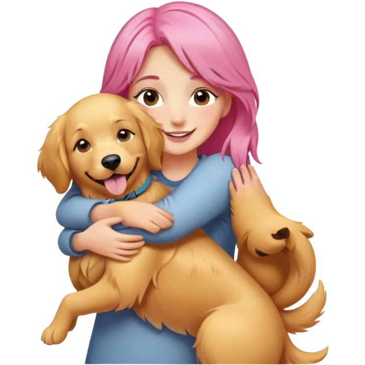 pink-haired girl hugging golden retriever emoji