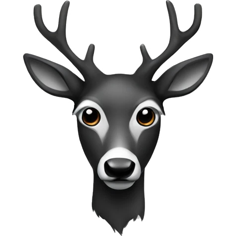 Graphic black and white head of a black deer with an eye emoji