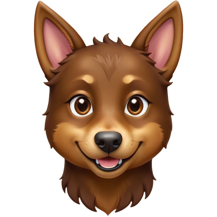 Cinematic Comical Brown and Tan Kelpie Portrait Emoji, Head tilted dramatically with an exaggeratedly amused expression, featuring a striking brown Fur with bold tan accents, wide, expressive warm eyes filled with playful disbelief, Simplified yet hilariously expressive features, highly detailed, glowing with a slightly sassy glow, high shine, dramatic yet playful, stylized with an air of cheeky mischief, bright and endearing, soft glowing outline, capturing the essence of a spirited and over-the-top herder, so meme-worthy it feels like it could side-eye its way into internet fame instantly! emoji