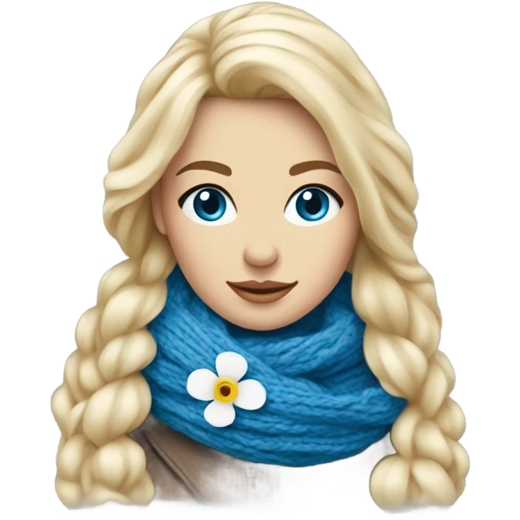 beautiful finnish blonde woman with blue eyes knitting flower scarf emoji