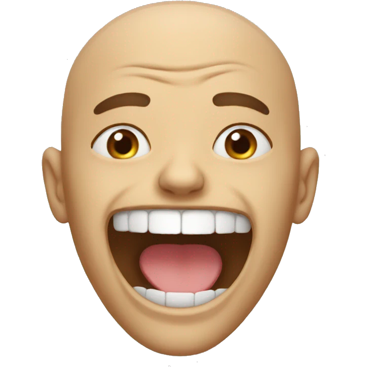A bald man with his mouth open and mewing emoji