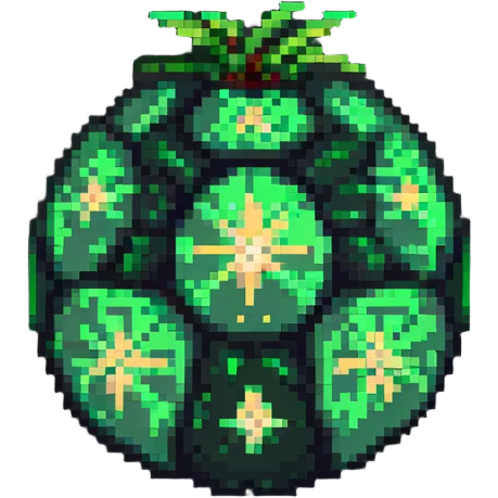 Green digital bomb, round bomb body with green highlights and details, no timer, nature-inspired design, pixel art style emoji