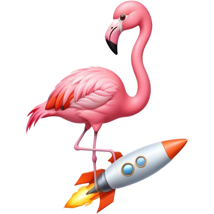 Flamingo sitting on a rocket emoji