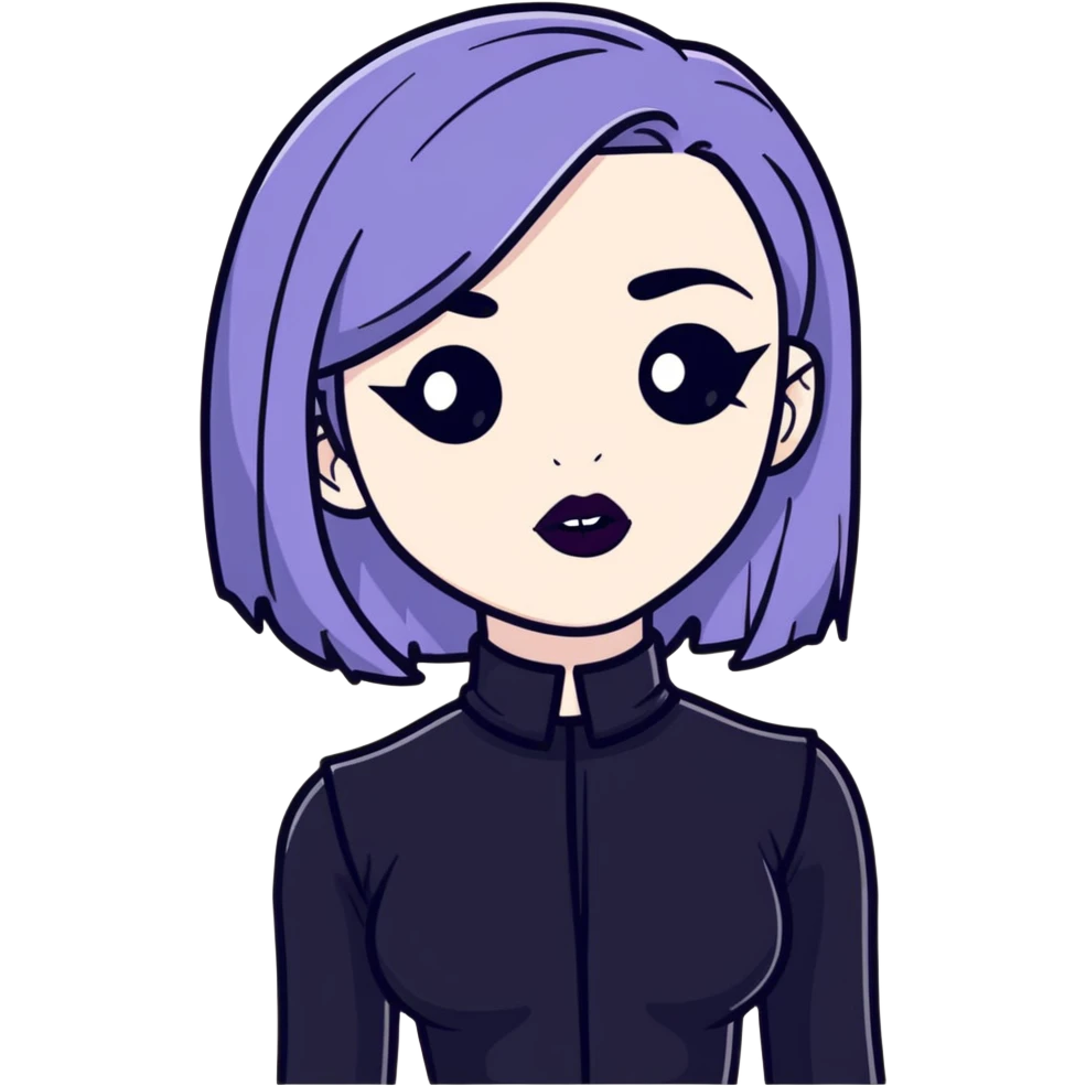 black goth with pale skin, dark lipstick, black outfit emoji