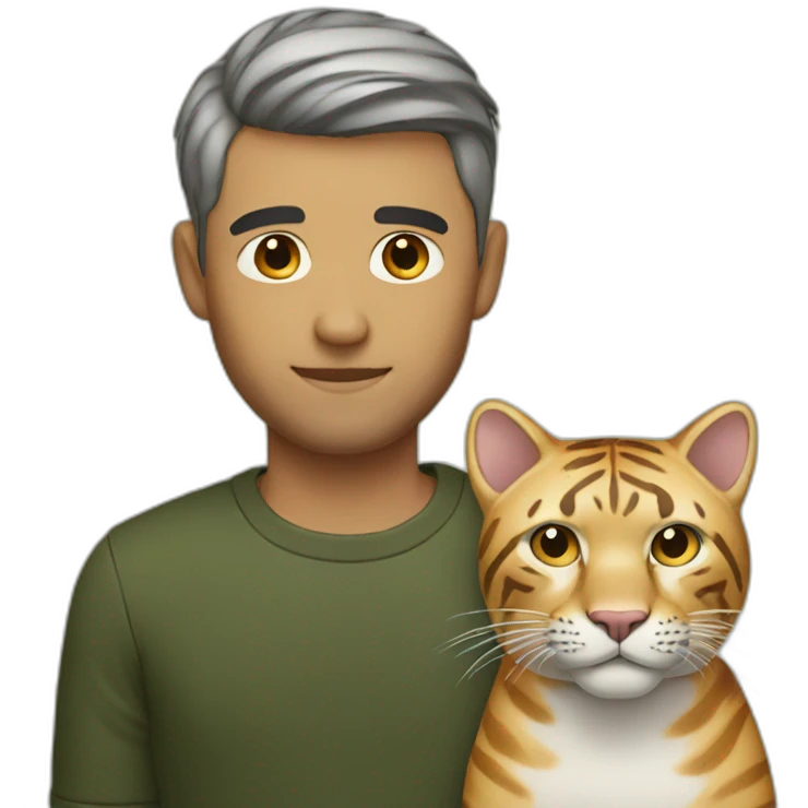 Man with short hair and big cat  emoji