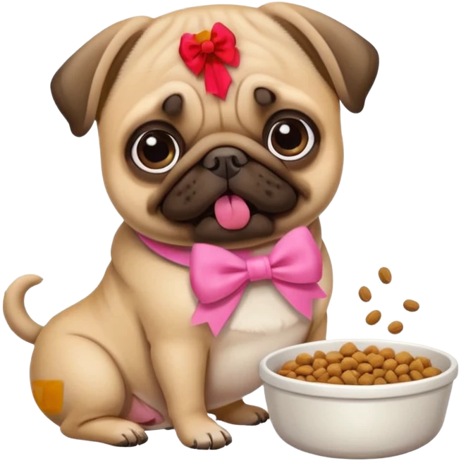 Pug com laço Rosa comendo ração emoji