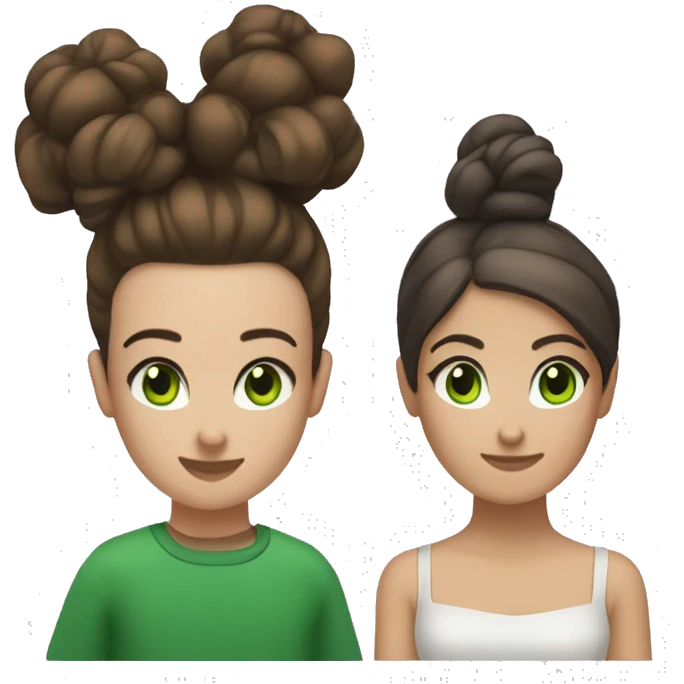 Female Brunette hair up in a bun with brown eyes with a male green eyes and brunette hair next to each other  emoji