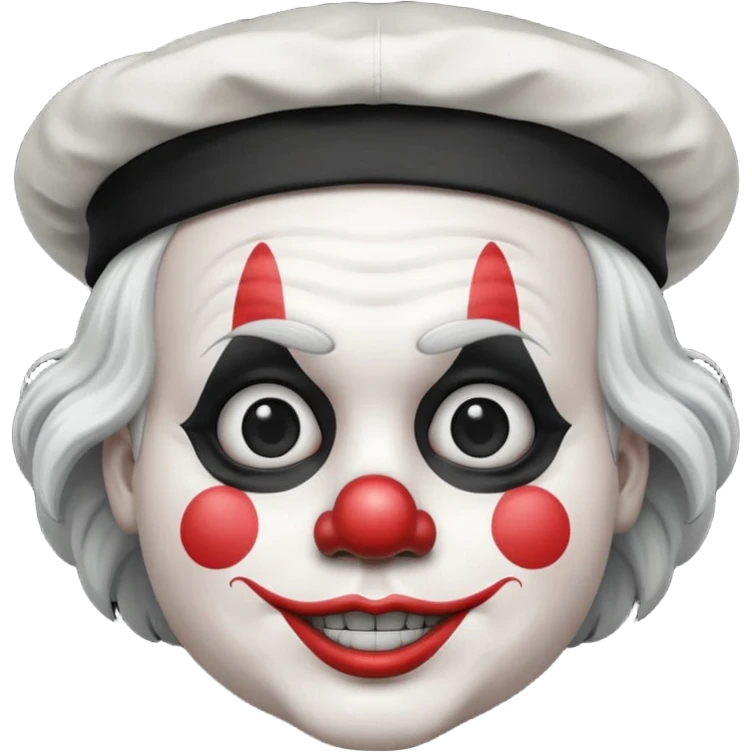 маленький озлобленный клоун в черно-белых тонах в маленькой шляпе-колпаке (никаких других цветов)

черно-белое лицо, черно-белые волосы emoji