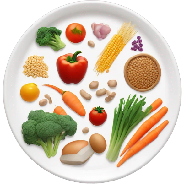 round white plate with healthy food emoji
