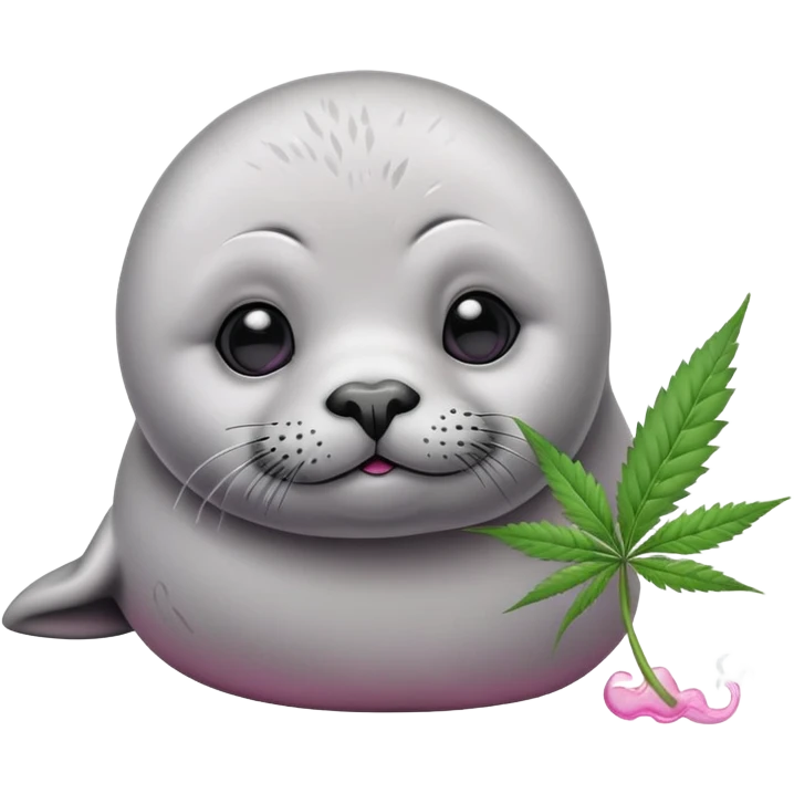 Grey slim baby seal Smoking cannabis weeds with pink eye looks tired emoji