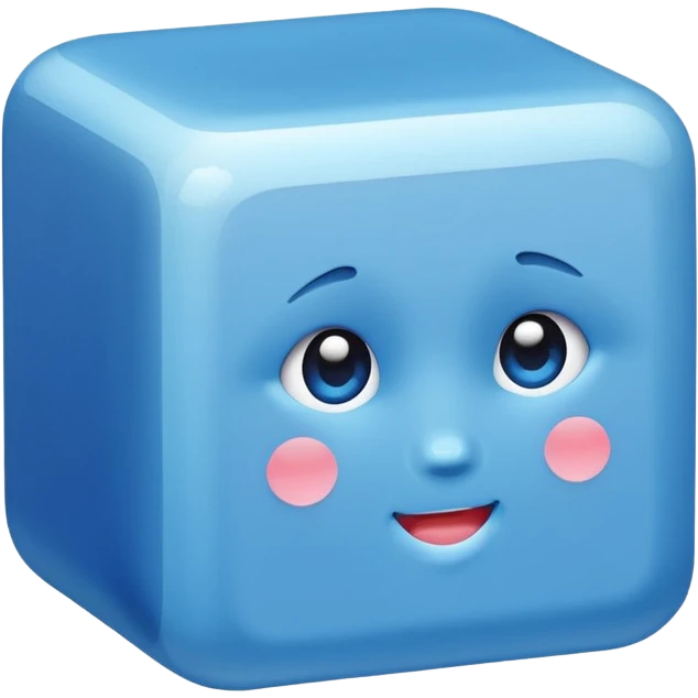 cute blue cube with blushing cheeks emoji