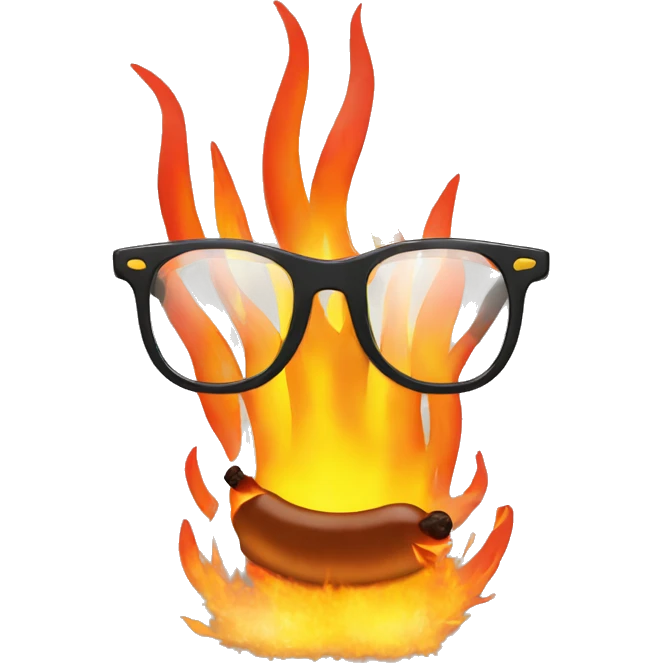 a merguez with glasses on fire emoji