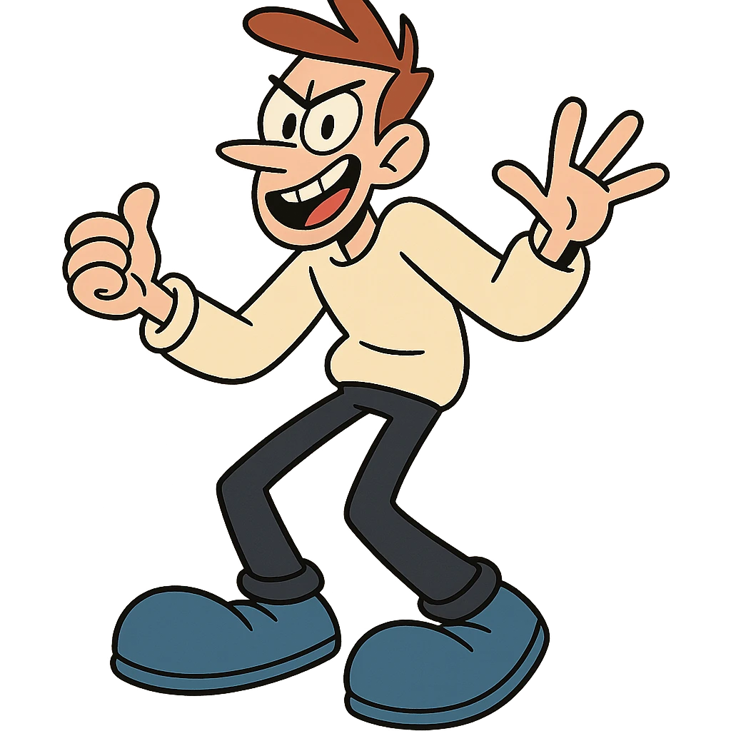 cartoonish sharp character with exaggerated blue shoes, playful and bold emoji