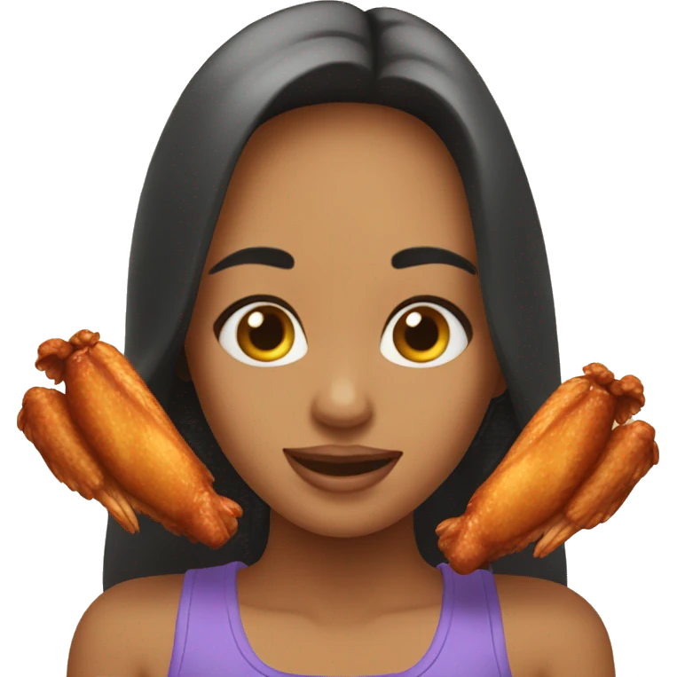 a girl flying with two bbq chicken wings on her back emoji