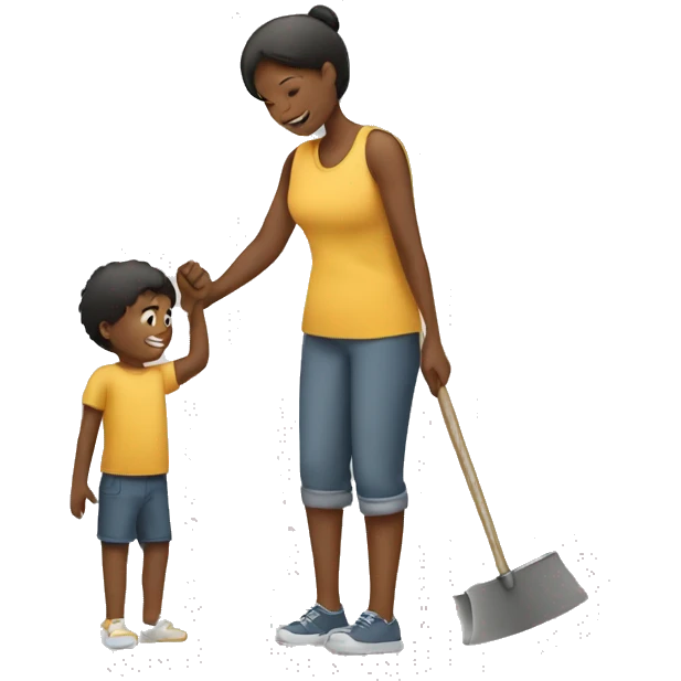 A mother trains her son by hand emoji