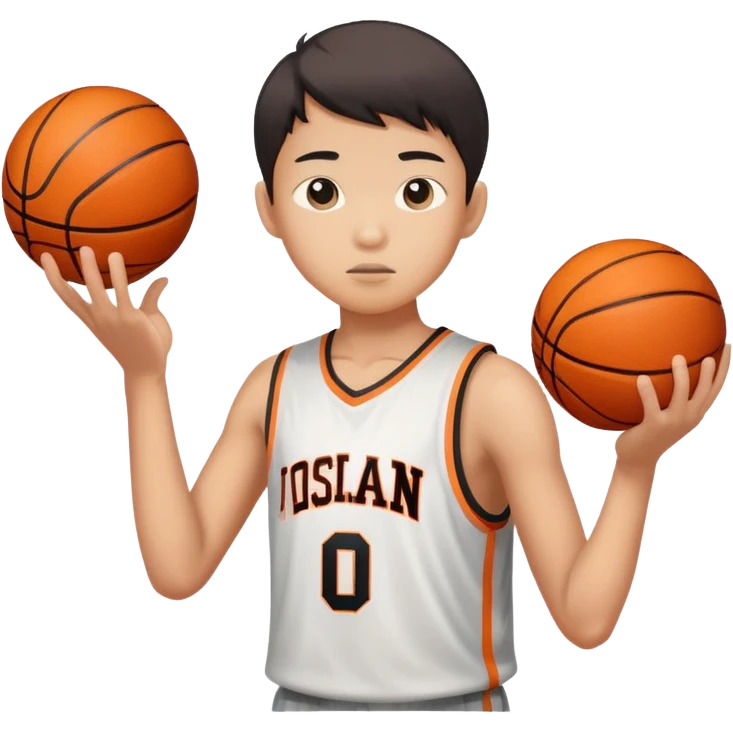asian boy shooting basketball and missing emoji