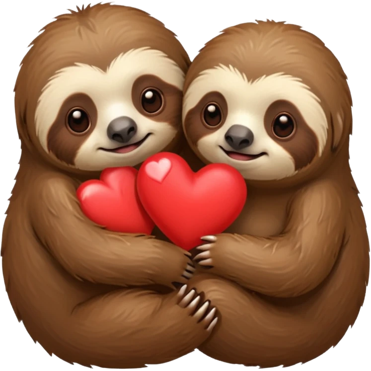 sloths cuddling with heart between them emoji