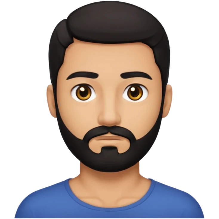 A man with black eyes. With a black beard and medium smooth hair. with the neck emoji