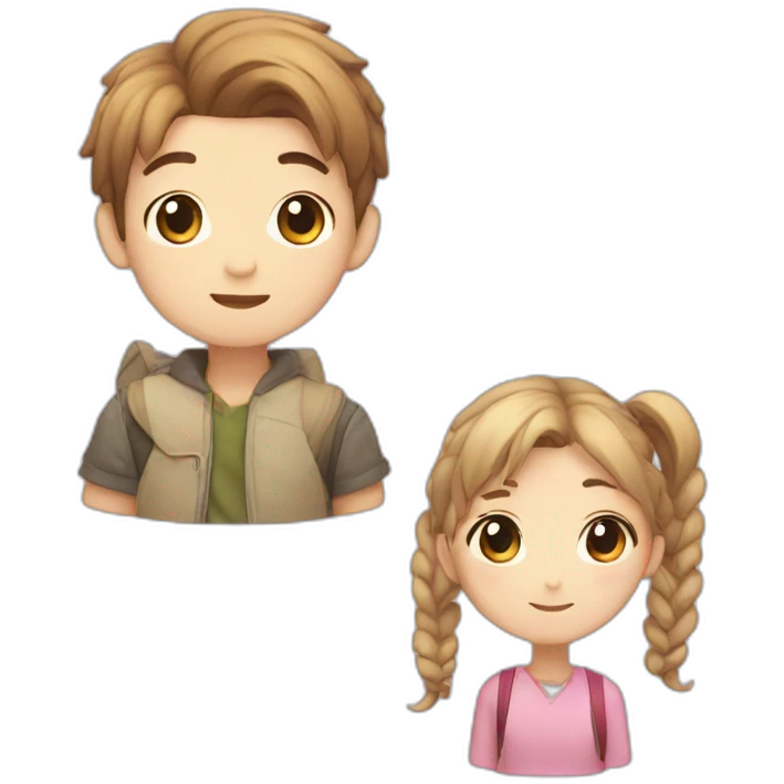 Cute Korean boy with a cute girl who has two side pony tails emoji