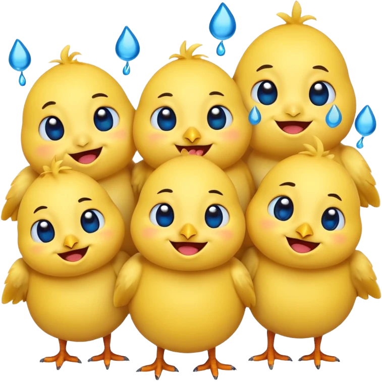 Emoji, yellow round laughing face, blue tears of joy on chicks  emoji
