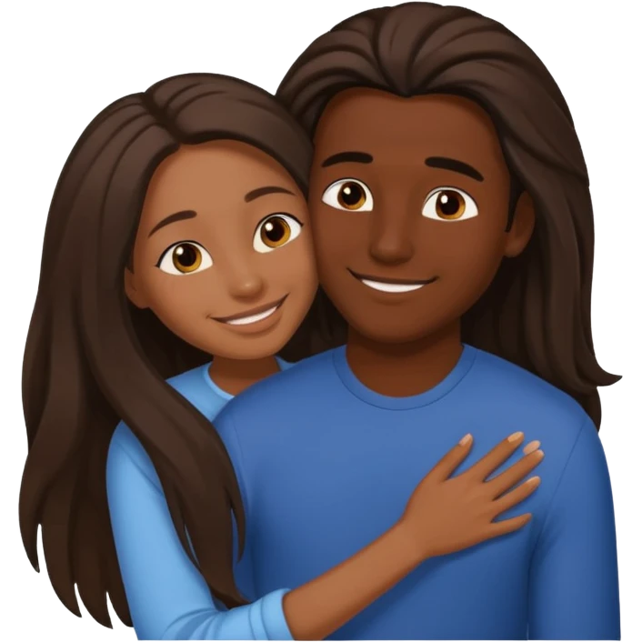 dark skin girlfriend hugs mixed boyfriend with long hair  emoji