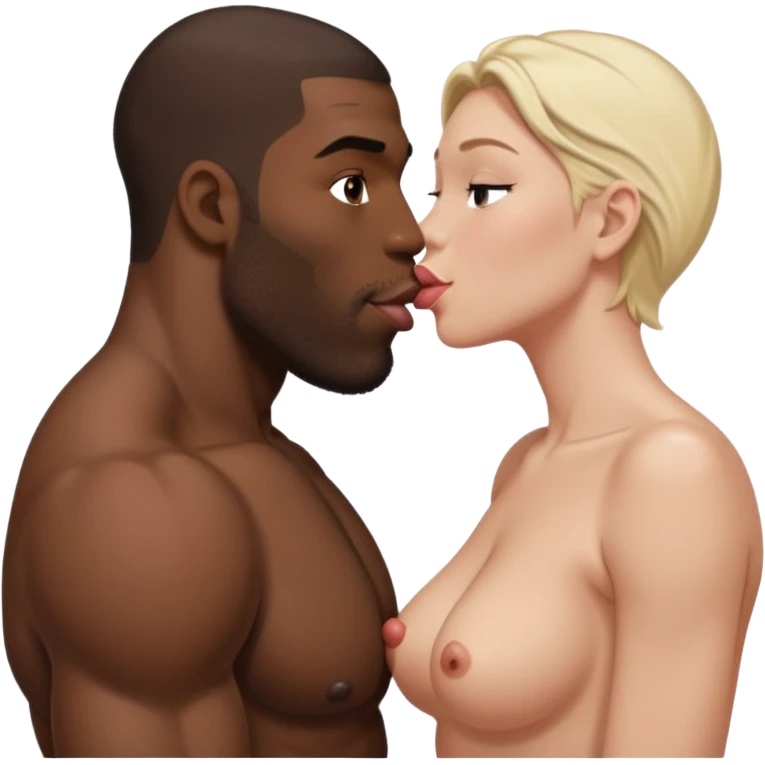 Tall Muscular naked black man kissing short fat naked white mom intimate tongue  emoji