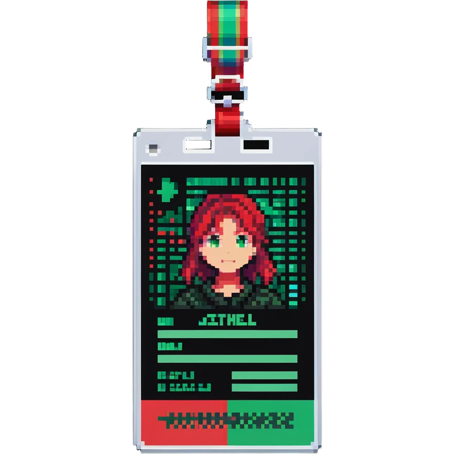 Member ID card with green to red gradient holographic effect and pixel art design emoji