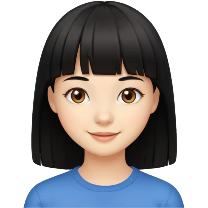 cute girl, black straight hair with straight bangs, light brown eyes emoji