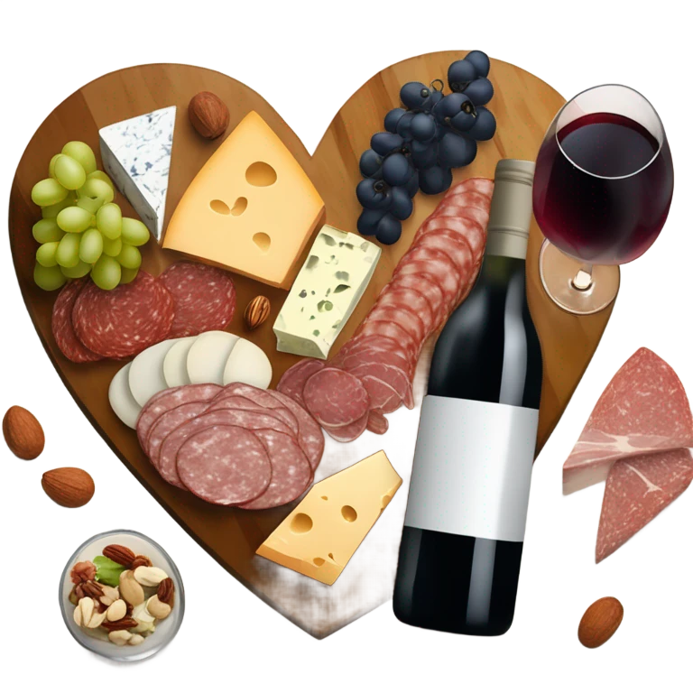 cute heart shaped charcuterie board with wine emoji