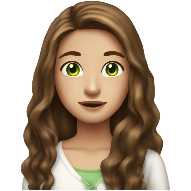 Girl with long brown hair green eyes freckles pretty emoji