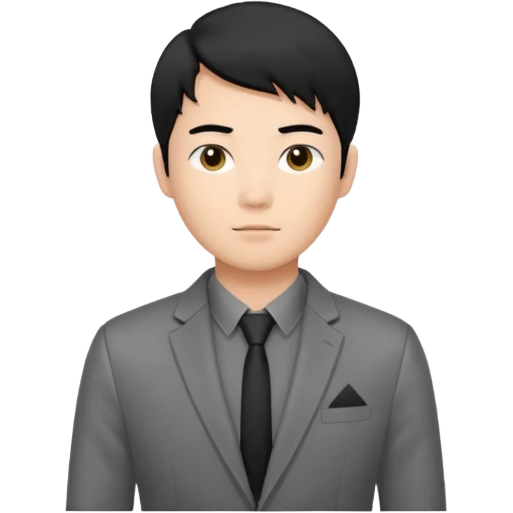 asian young man with black hair middle part haircut in grey blazer and black t-shirt  emoji