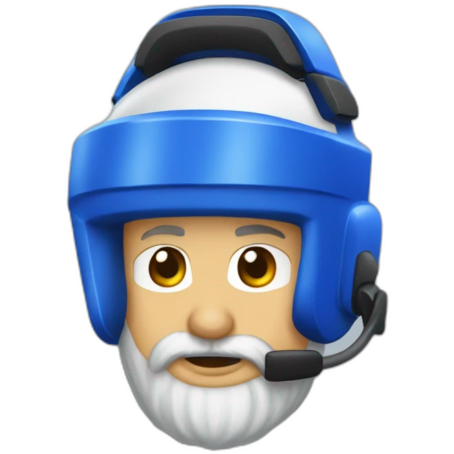 Hockeyeurs barbu habillé de bleu avec casque et un pansement sur la joue emoji