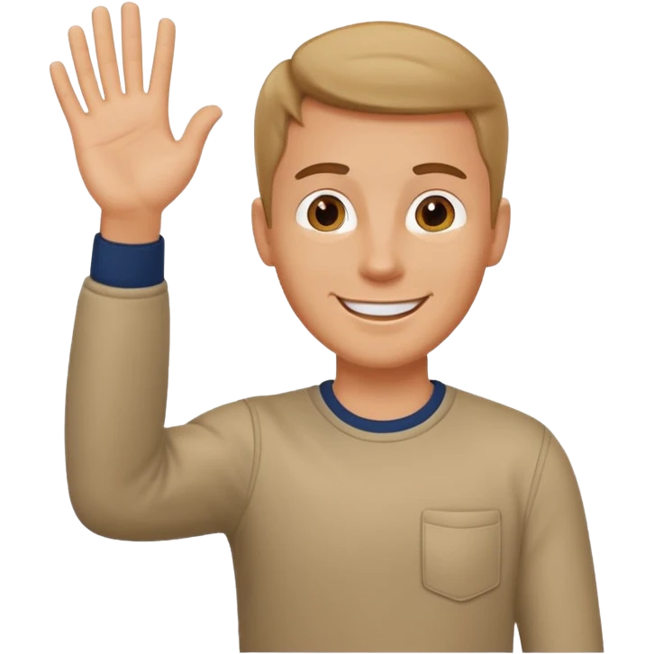 A white man in casual clothes stands and waves his hand in greeting. emoji