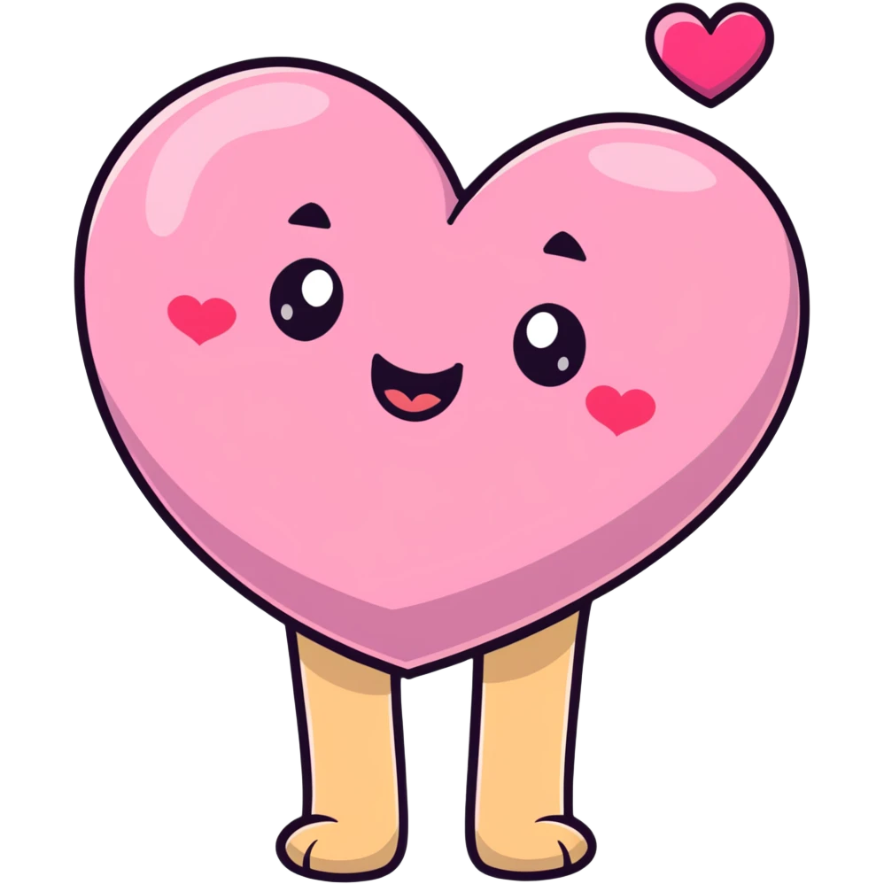 An adorable pink heart character with eyes and a smiling mouth, where the top heart lobes are plump and shaped like butt cheeks emoji