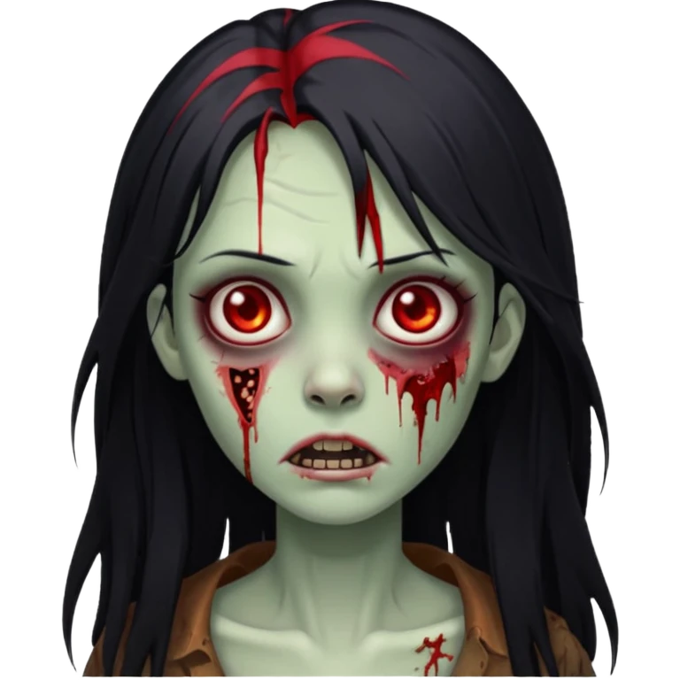 Garota zumbi cabelo longo preto, mechas vermelhas SOMENTE nas laterais, na frente da cabeça emoji