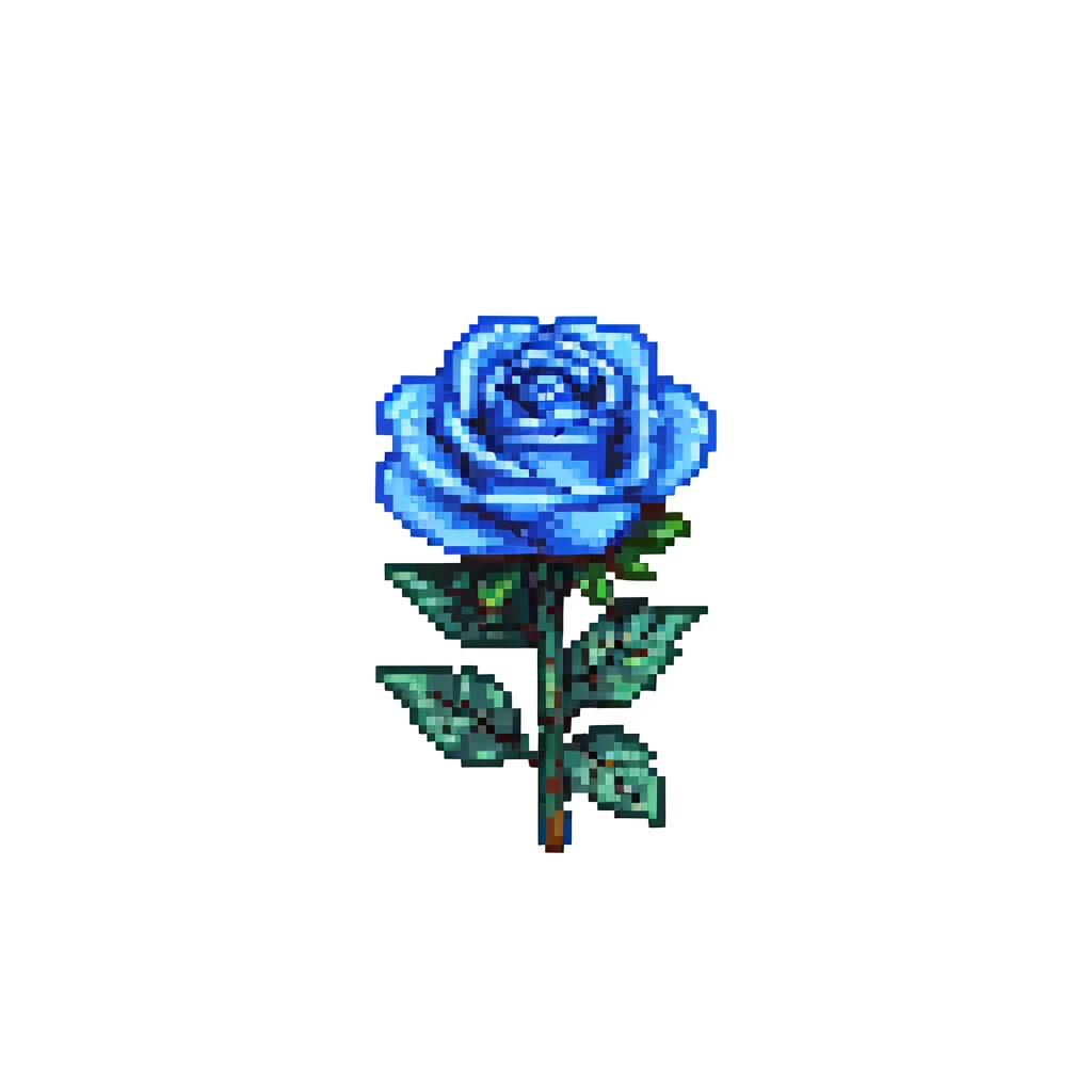 Make the blue rose smaller and add a dark background, keep pixel art icon style. emoji