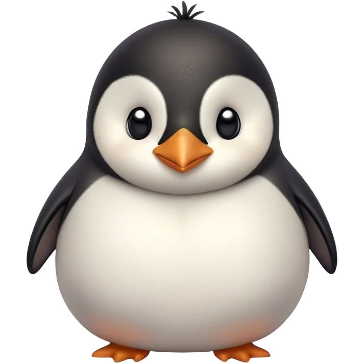 Cinematic chubby penguin, round fluffy body, tiny beak and feet, soft glowing feathers, gentle happy eyes, slightly tilted head, warm and irresistibly cute. emoji