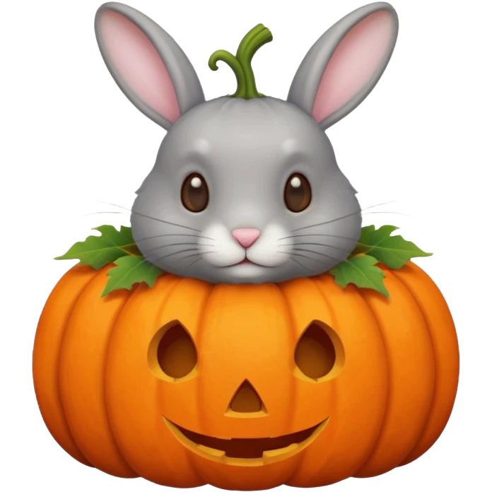 autumn cozy gray rabbit in pumpkin  emoji