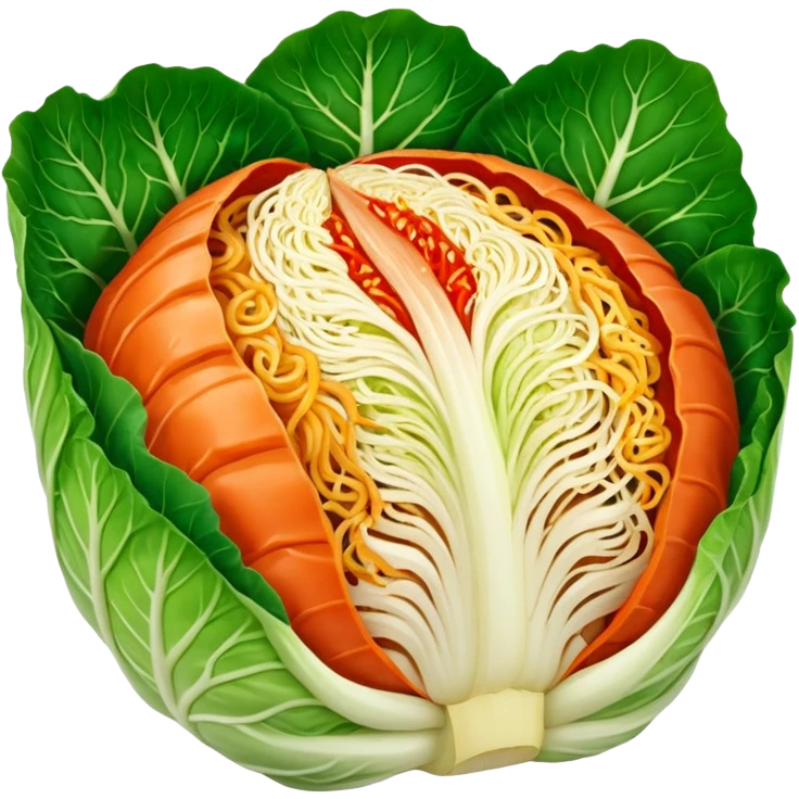 cross-section of napa cabbage, every part covered in kimchi red seasoning, no green, no face emoji