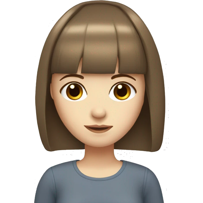 Girl with pale skin brown straight hair and bangs and brown eyes emoji