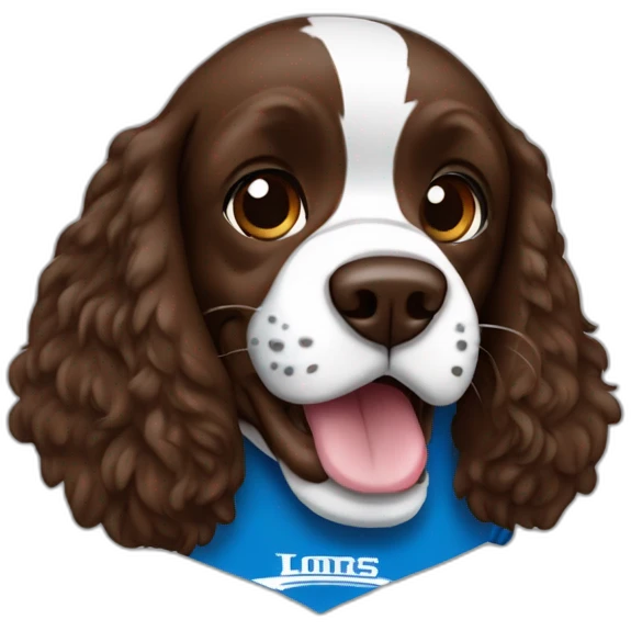 brown springer spaniel wearing detroit lions football helmet and holding football emoji